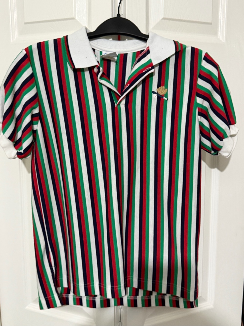 Kids Short Sleeve Polo Shirt - Red, Green, Navy & White Stripe xl 10-12